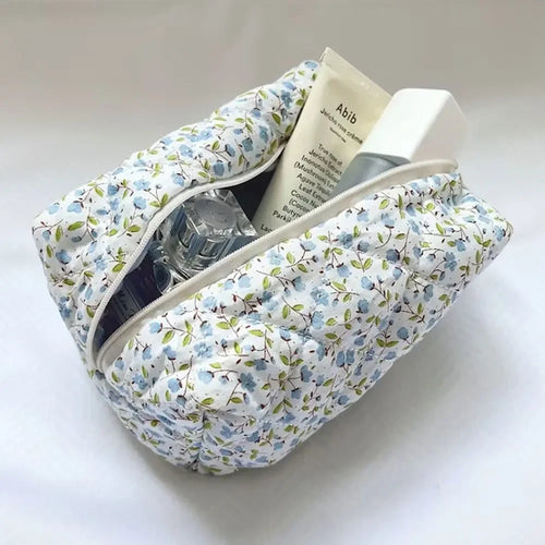 Quilted Floral Cosmetic Pouch