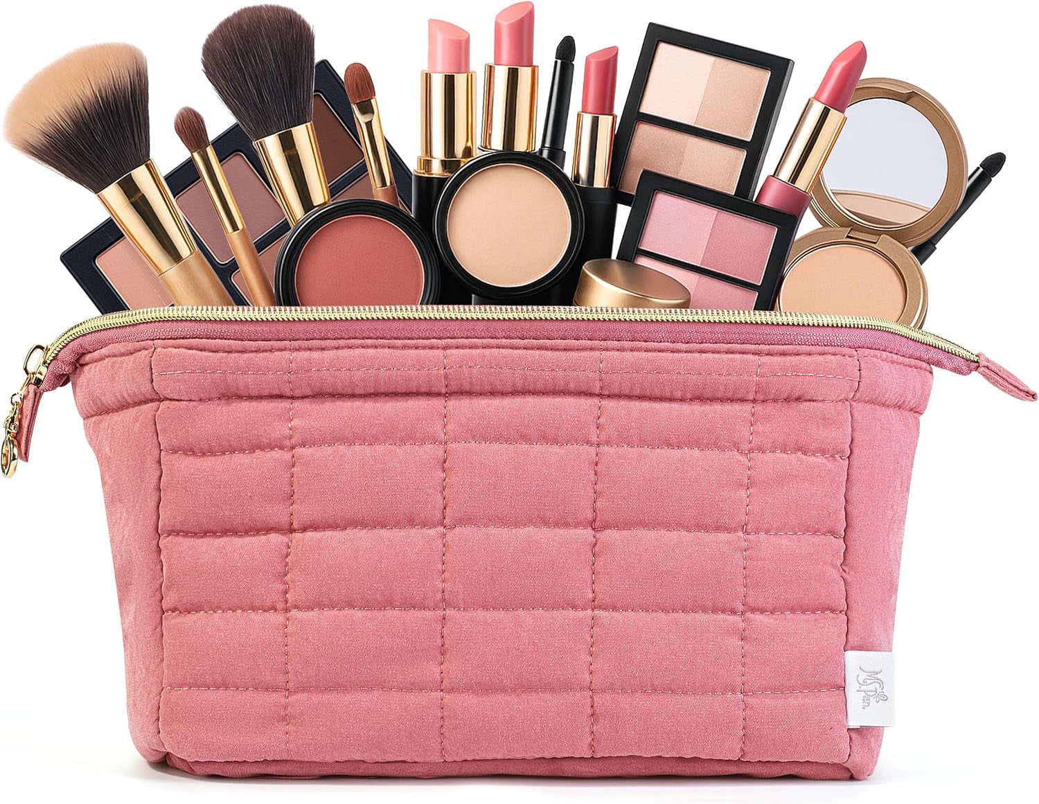 - Aesthetic Quilted Makeup Bag for Women, Muted Rose | Puffy Padded Cute Makeup Bag Cute, Cosmetic Pouch, Quilted Pouch