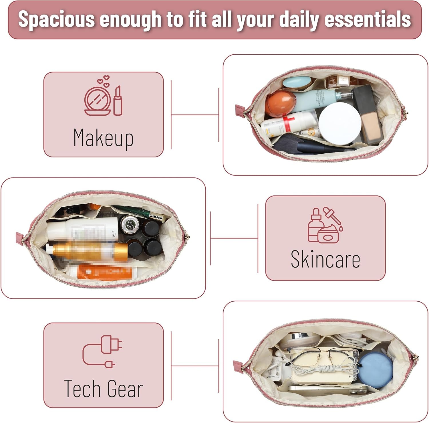 - Aesthetic Quilted Makeup Bag for Women, Muted Rose | Puffy Padded Cute Makeup Bag Cute, Cosmetic Pouch, Quilted Pouch