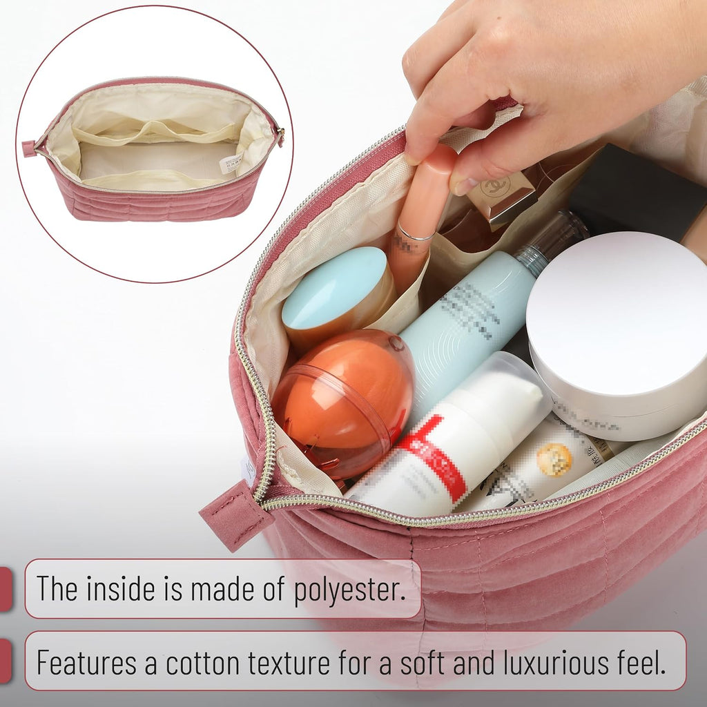 - Aesthetic Quilted Makeup Bag for Women, Muted Rose | Puffy Padded Cute Makeup Bag Cute, Cosmetic Pouch, Quilted Pouch