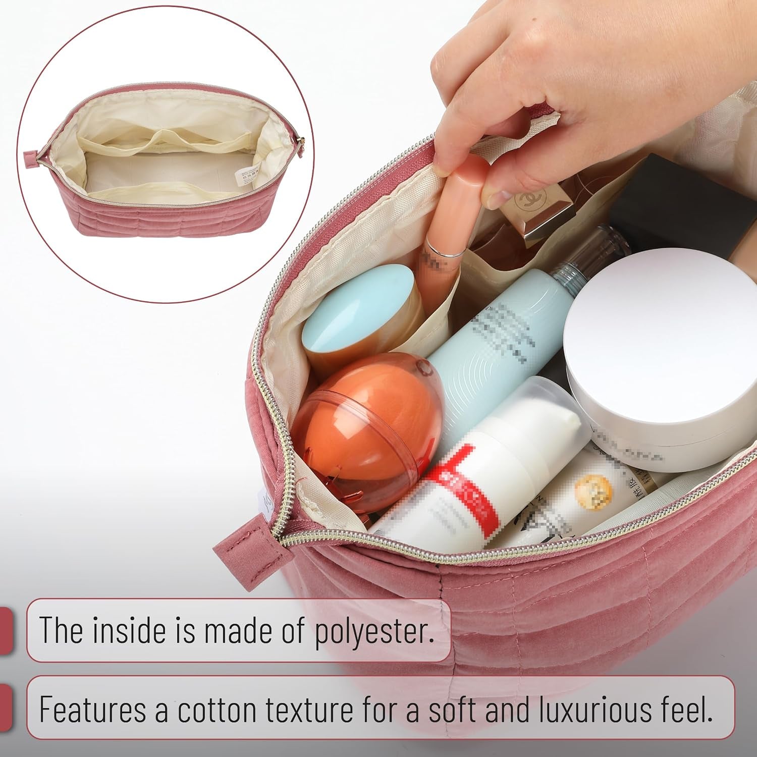 - Aesthetic Quilted Makeup Bag for Women, Muted Rose | Puffy Padded Cute Makeup Bag Cute, Cosmetic Pouch, Quilted Pouch