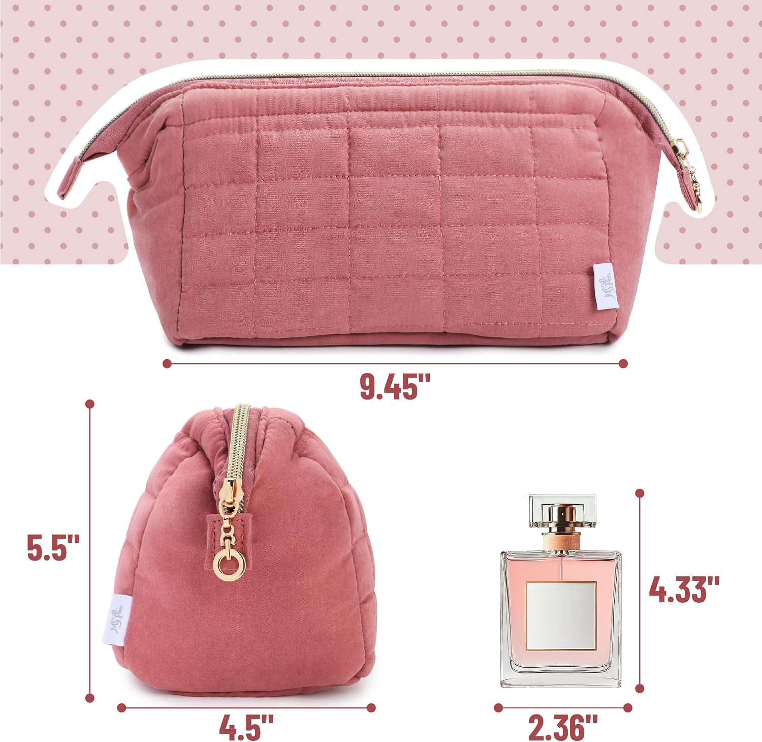 - Aesthetic Quilted Makeup Bag for Women, Muted Rose | Puffy Padded Cute Makeup Bag Cute, Cosmetic Pouch, Quilted Pouch